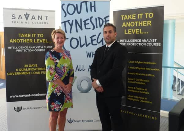 Alison Maynard, principal of South Tyneside College with Stefan Bell, of Savant Training Academy.