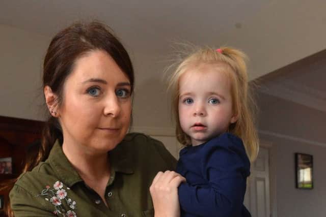 Cystic Fibrosis medication awarness.  Emma Corr with daughter Harriet, 3