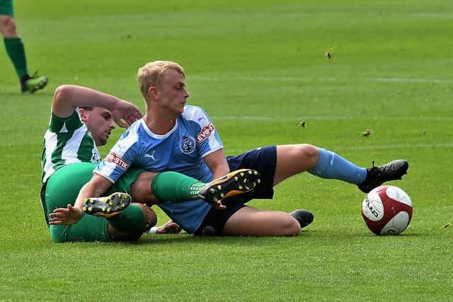 Wright in action against Blyth Spartans at the weekend.