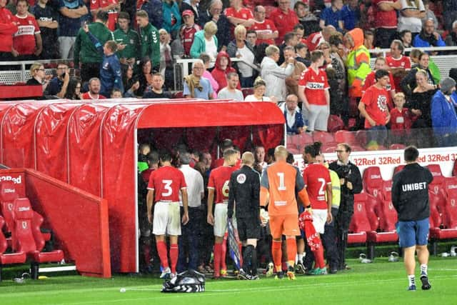 The game was abandoned at half-time at The Riverside.