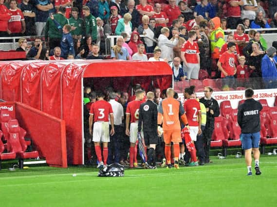 The game was abandoned at half-time at The Riverside.