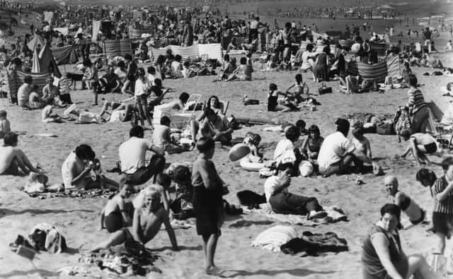Sunbathing on South Shields beach in August 1970.
