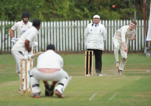 Boldon bowler Alex Thomas in action against Evenwood last weekend.