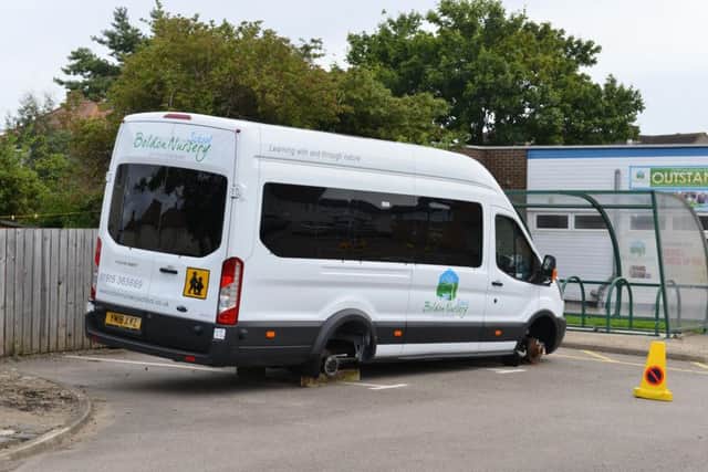 Boldon Nursery School minibus with its wheels stolen