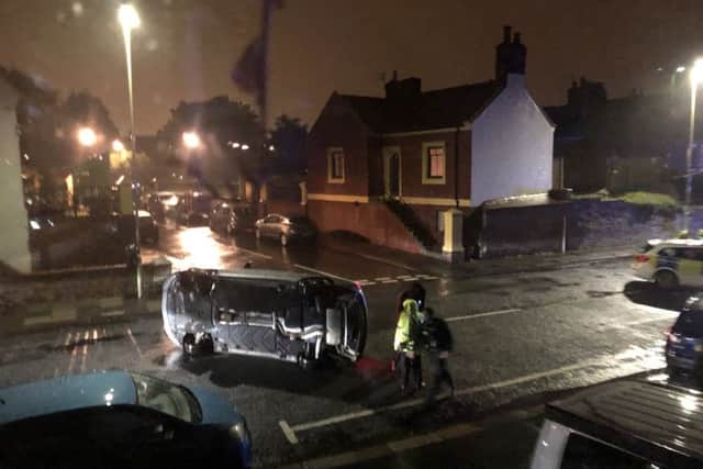 Police on the scene following a crash in Salisbury Place, South Shields.