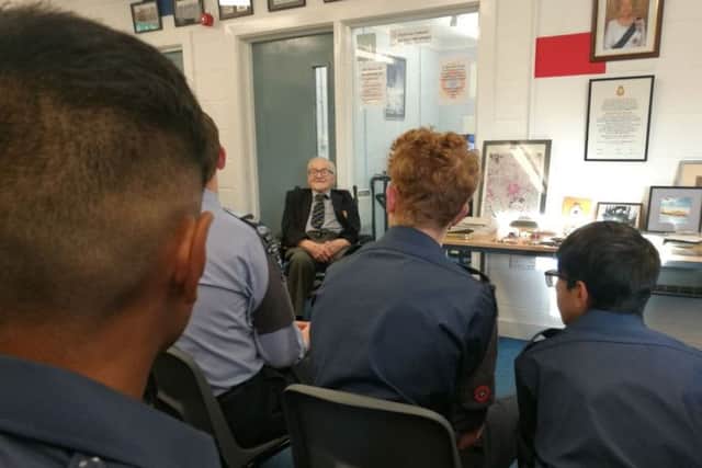 Harold Yeoman talks to RAF cadets about his wartime experience