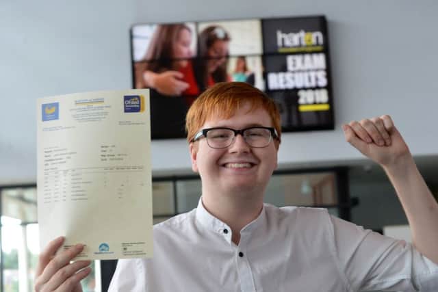 Harton Academy student Jacob Lightfoot receives his A-level results.