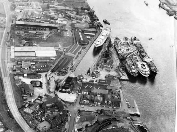 An aerial view of Middle Docks in South Shields in 1973.