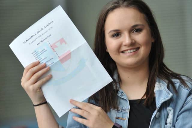 Student Ana Munoz-Saiz at St Joseph's Catholic Academy, Hebburn, receiving her GCSE results.