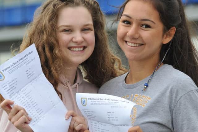 Students Phoebe Lincoln and Alice Casey at Whitburn Church of England Academy, receiving their GCSE results.