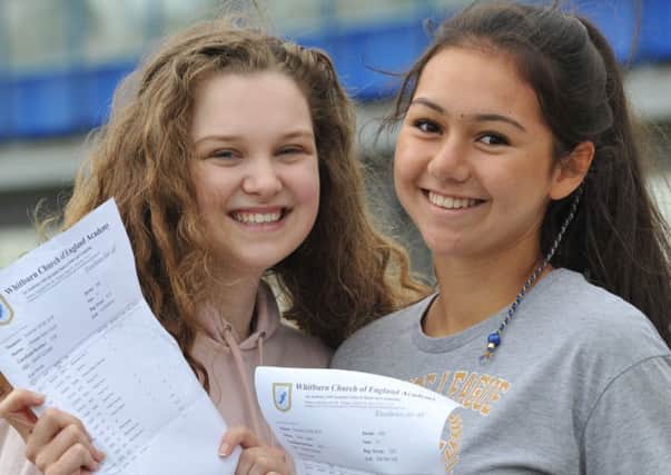 Students Phoebe Lincoln and Alice Casey at Whitburn Church of England Academy, receiving their GCSE results.