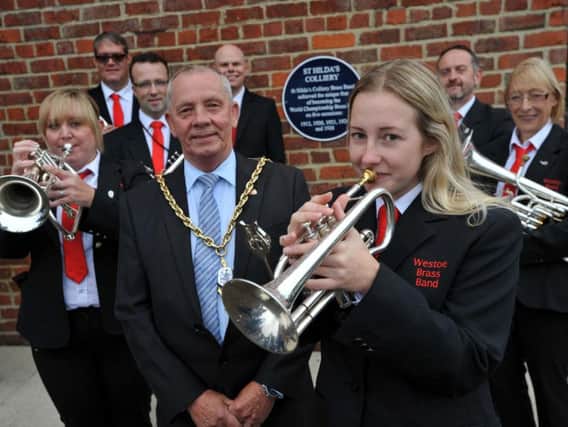 Deputy Mayor Coun Norman Dick, wearing chains, with members of the Westoe Brass Band.
