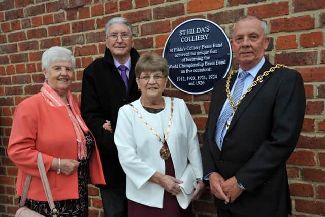 Deputy Mayor Coun Norman Dick unveils the Blue Plaque at St Hilda's Colliery, with John and Mary Taylor, and deputy mayoress, Jean Williamson