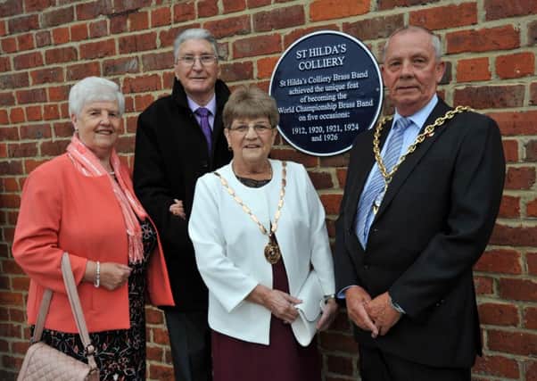 Deputy Mayor Coun Norman Dick unveils the Blue Plaque at St Hilda's Colliery, with John and Mary Taylor, and deputy mayoress, Jean Williamson