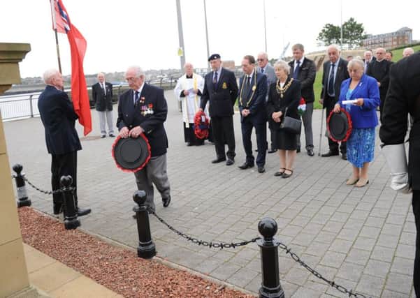 Wreath laying at a previous Merchant Navy Day Service in Mill Dam, South Shields.