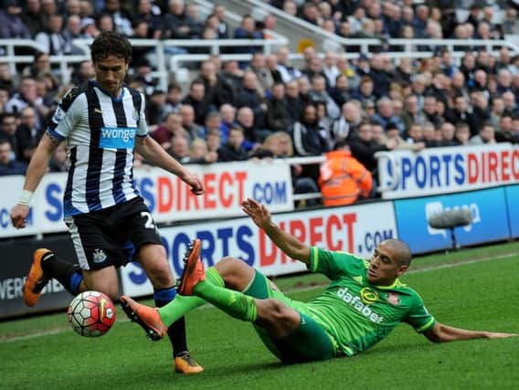Daryl Janmaat in action for Newcastle against local rivals Sunderland
