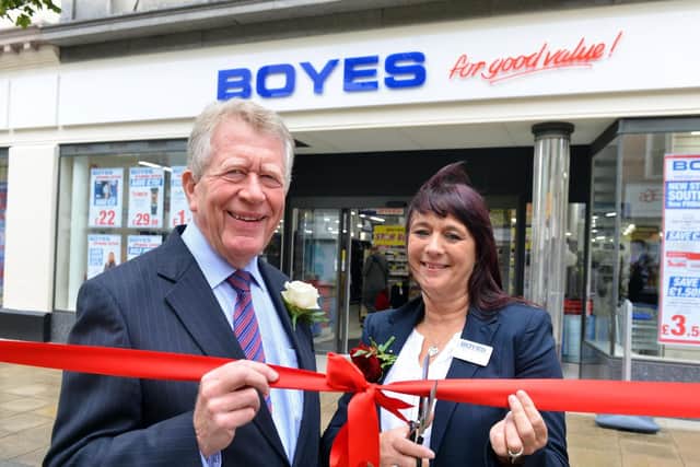 Chairman Andrew Boyes and store manager Jackie Ambler officially open Boyes store in King Street.