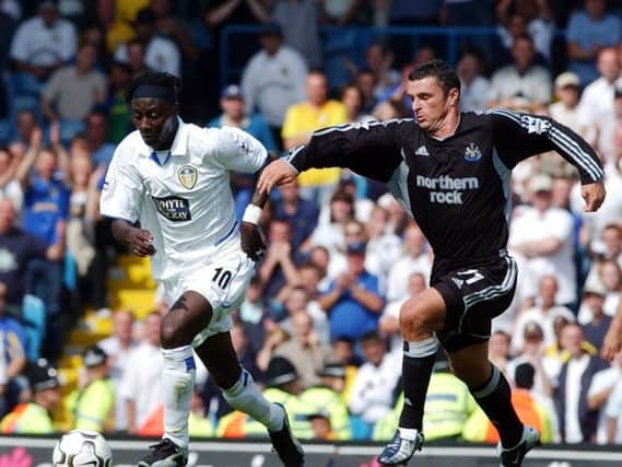 Gary Speed in action for Newcastle United against former club Leeds United