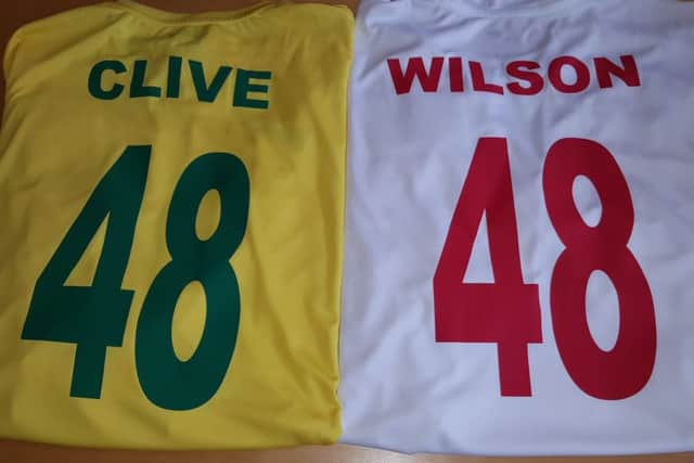 The strips which will be worn at the game in memory of Clive Wilson.