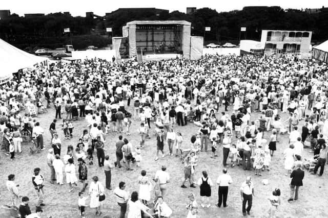 The crowd pictured at Bents Park when Timmy Mallett performed in the 1990s.