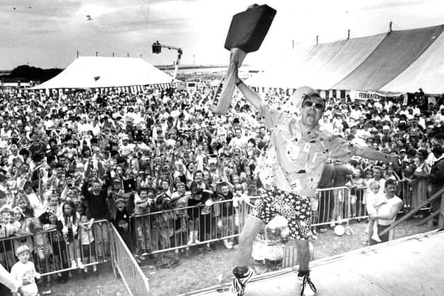 Timmy Mallett on stage at Bents Park in South Shields during his Wacaday Sunday Timmy show.