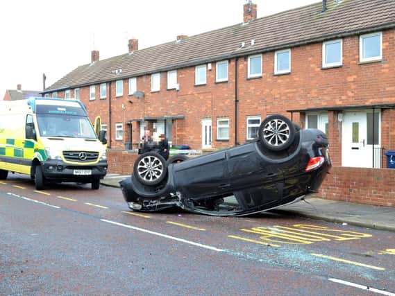 A car which overturned in Galsworthy Road, South Shields.
