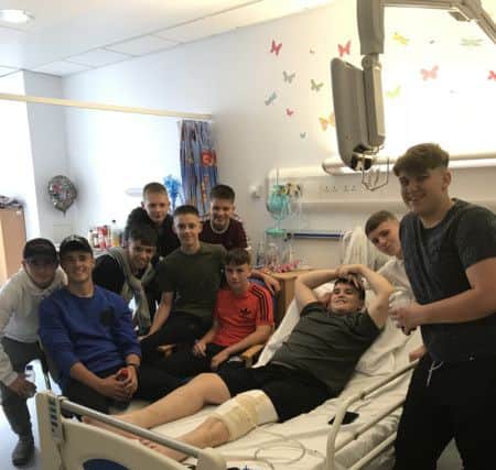 Robbie's teammates at Harton and Westoe  and Jarrow Cougers visiting him in hospital