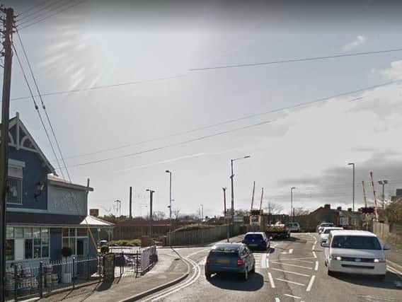 Traffic using the B1299 Station Road in East Boldon has faced delays after the level crossing gates stuck. Image copyright Google Maps.