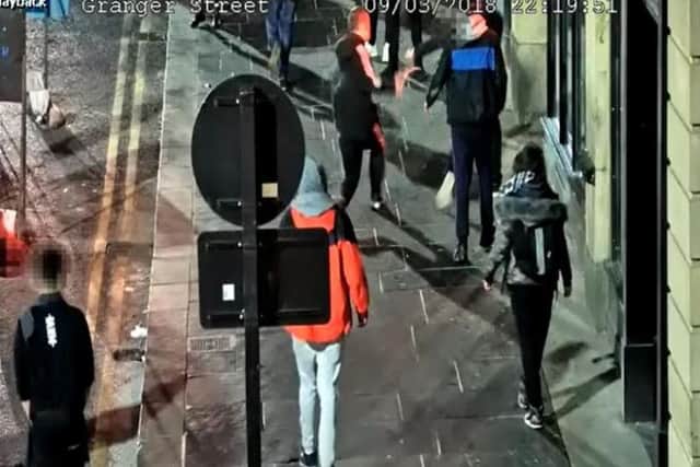 A still from the CCTV footage which captured the assault where Kyle Morrow used a pair of nun chucks.