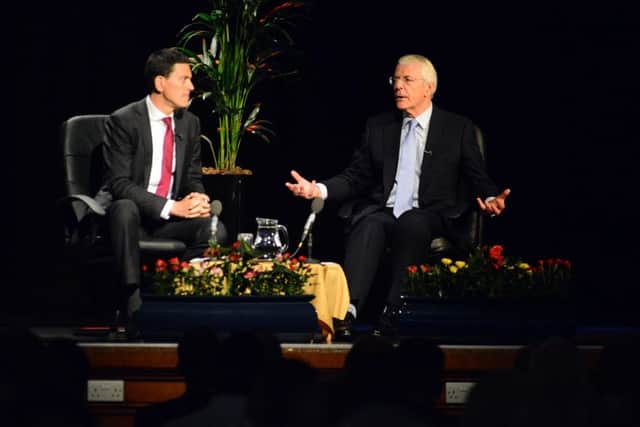 David Miliband and . Sir John Major at Harton Academy