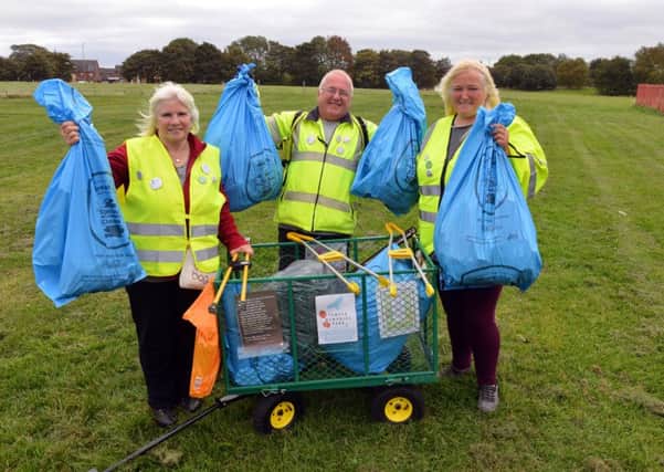 Temple Memorial Park Volunteer Rangers have collected nearly 1,000 bags of rubbish. From left Pauline Hetherington, Tom Ratcliffe and Bonita Nesbitt