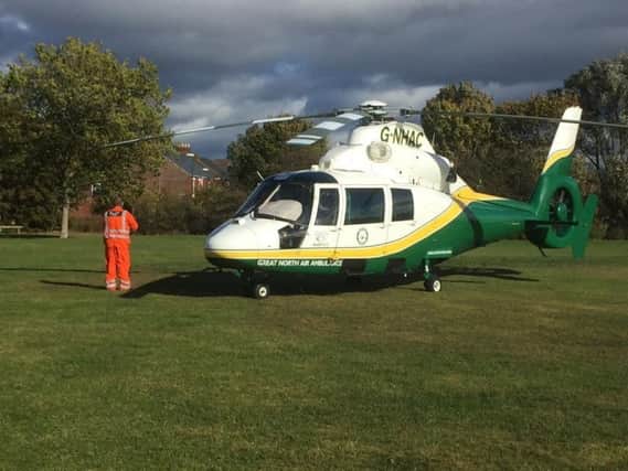 The Great North Air Ambulance landed in a field beside Beech Street, Jarrow.