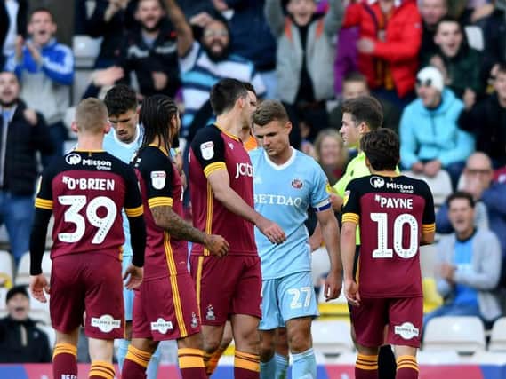 Max Power is sent off against Bradford.