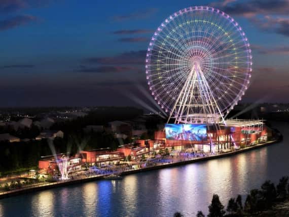 An artist's impression issued of a huge observation wheel, dubbed the Whey Aye, which developers want to build on the banks of the Tyne. Pic: World Wheel Company/PA Wire.