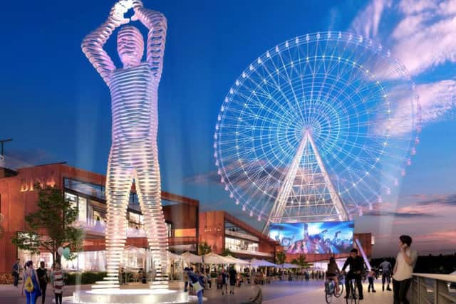 An artist's impression issued of a huge observation wheel, dubbed the Whey Aye, which developers want to build on the banks of the Tyne. Pic: World Wheel Company/PA Wire.