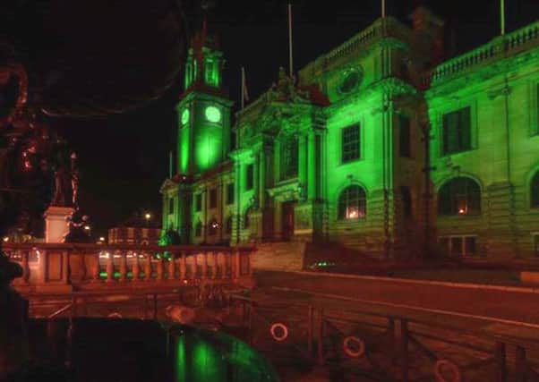 South Shields Town Hall was turned green to raise awareness of Cerebral Palsy
