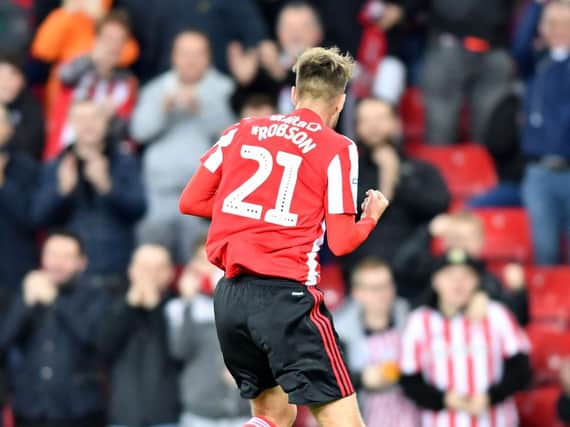 Ethan Robson celebrates his first goal for Sunderland