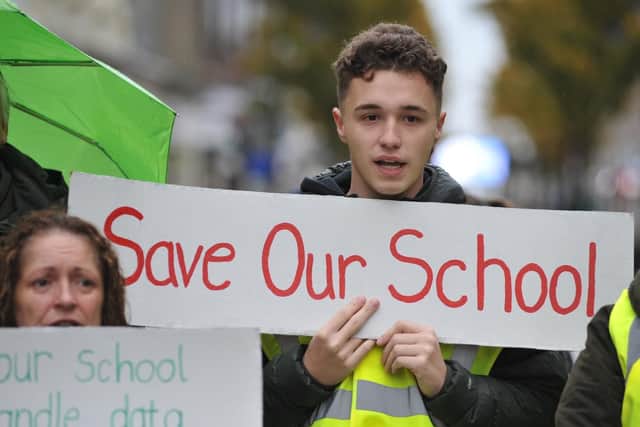 Pupils and parents joined in the march to save South Shields School.