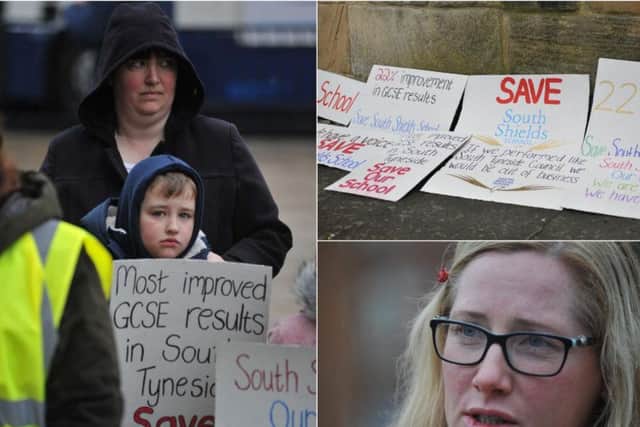 A protest against the closure of South Shields School took place today.