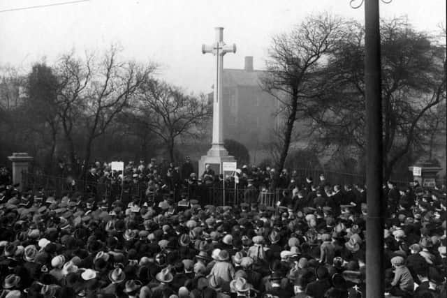 A Remembrance Service in 1926 at the War Memorial at the junction of Westoe Road and Horsley Hill Road in South Shields. Pic: South Tyneside Libraries.