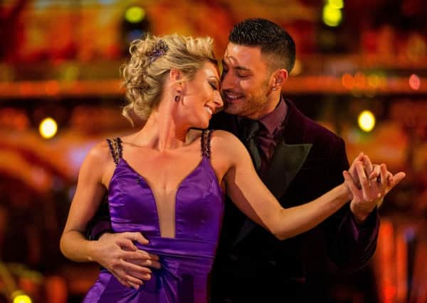 Faye Tozer and her dance partner Giovanni Pernice perform the foxtrot on Strictly Come Dancing. Pic: Guy Levy/BBC/PA Wire.
