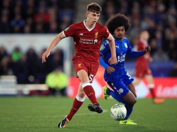 Ben Woodburn playing for Liverpool.