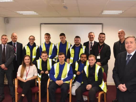 Councillor Mark Walsh, left, and Councillor Ed Malcolm, right, and members of the South Tyneside Homes team meet the new apprentices.