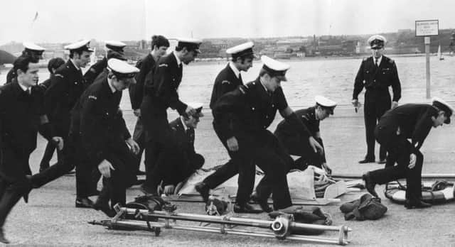 A breeches buoy being used by members of South Shields Volunteer Life Brigade in May 1968.