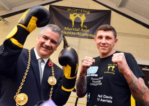 The Mayor of South Tyneside Ken Stephenson with Nathan McCarthy who will be going for a world title belt in his home town.