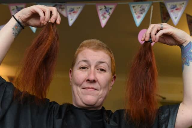 Sarah Rice after the charity headshave in aid of Macmillan Cancer Support.