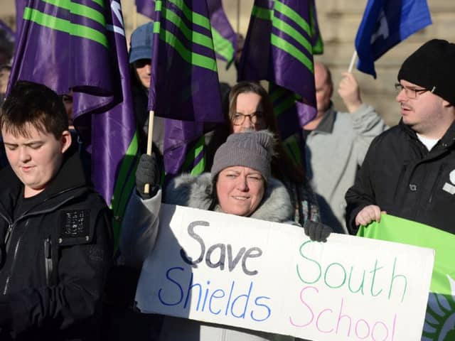 South Shields School protest over closure with NASUWT, staff, parents and children