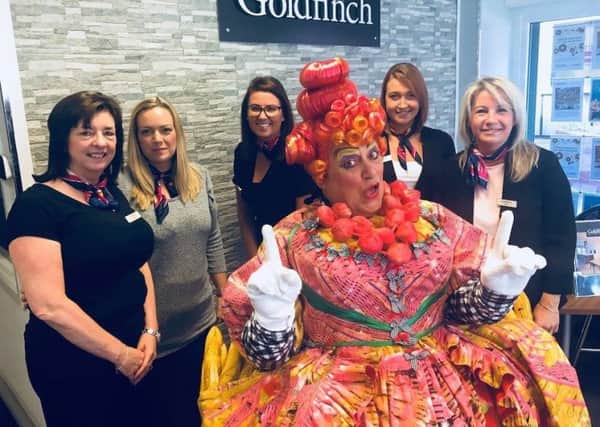 Dame Bella Ballcock with staff from Goldfinch Estate Agents, which is The Customs House's first Panto Partner.