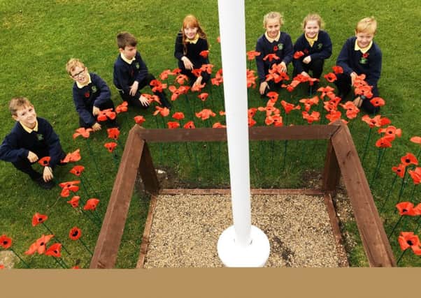Hedworth Lane Primary School youngsters have made poppies out of recyled materials for Armistice Day