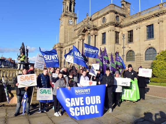 Protesters campaigning against the closure of South Shields School.